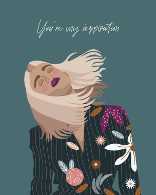 Cute poster about inspiration and spring with a girl clipart