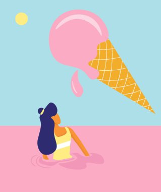 Dondurma denizli sulu yaz vektör düz poster