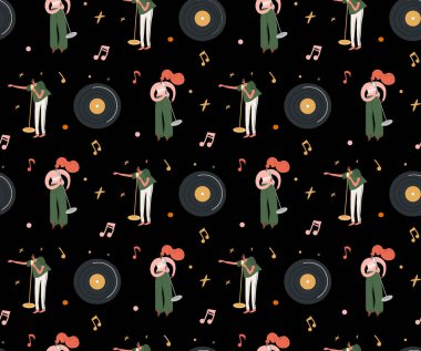 Müzik festivali düz vektörlü, pürüzsüz model. Müzik festivali, canlı müzik çevirisi. Çevrimiçi konser konulu şarkıcılarla kusursuz bir düzen.. 