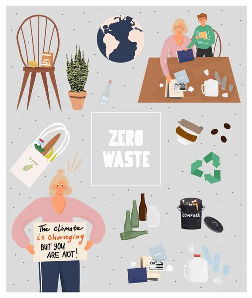 Poster Zero Rifiuti Giornata Internazionale Del Clima Serie Illustrazioni Vettoriali — Vettoriale Stock