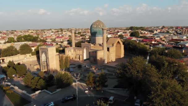 Guri Amir Mausoleum Samarqand Sunset City Park Middle Asia Uzbekistan — стокове відео