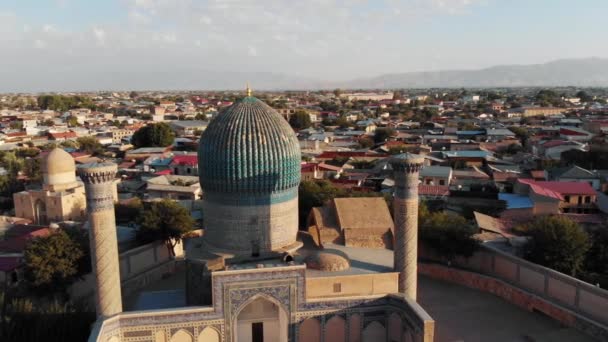 Guri Amir Mausoleum Samarqand Sunset City Park Mittelasien Usbekistan — Stockvideo