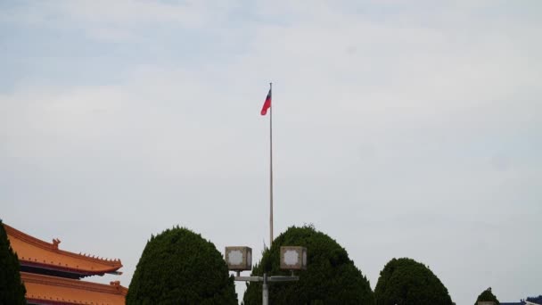 Tajwańska Flaga Chiang Kai Shek Memorial Tajpej Tajwan Wysoki Kąt — Wideo stockowe