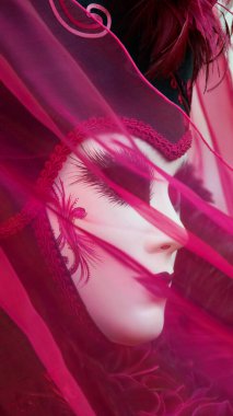 Geleneksel Venedik Karnavalı 'nda (Carnevale di Venezia) geleneksel maskeli ve kostümlü Reveller. Venedik, Veneto, İtalya, Avrupa