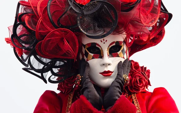 Reveller Traditional Elaborate Mask Costume Annual Venice Carnival Carnevale Venezia — Stock Photo, Image