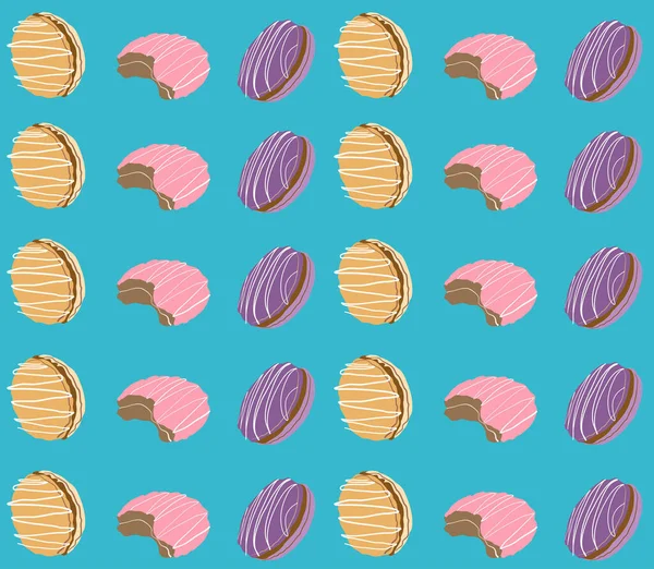 Muster Bunte Makronen Macaron Mandelkuchen Handgezeichnete Vektorillustration Kekse Mit Karamell — Stockvektor