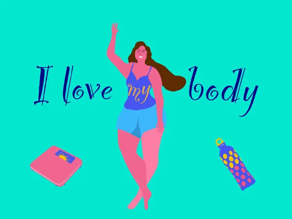 Body Positieve Funky Platte Stijl Vector Met Hand Getekend Illustratie — Stockvector