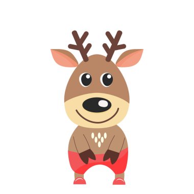 Sevimli çizgi film komik geyik, beyaz arka planda izole edilmiş stok vektör çizimi