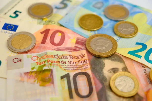 Euro Pound Paraları Banknotları — Stok fotoğraf
