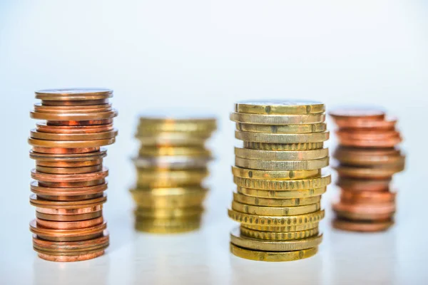 Stacks Euro Coins White Table — Stock Photo, Image