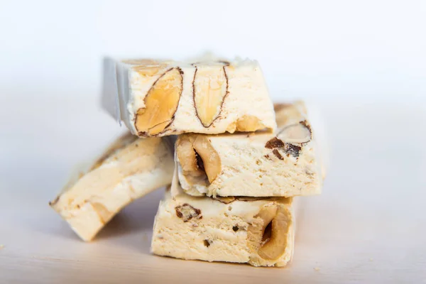 Pieces Nougat Wooden Board — Stock Photo, Image