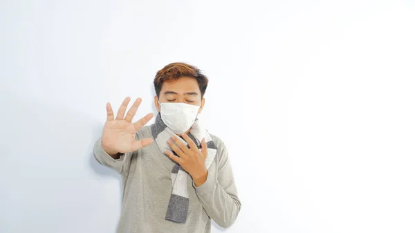 Detengan Infección Joven Cierra Los Ojos Lleva Una Máscara Protectora — Foto de Stock