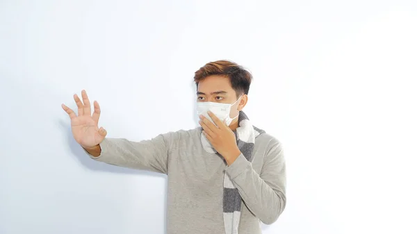 Detengan Infección Saludable Hombre Asiático Mostrando Gesto Stop Foto Hombre — Foto de Stock
