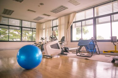 Spor kulüplerinde spor salonunda spor, spor aletleri ve spor toplarında mavi renk topu spor topu, spor topu, masaj topu, spor terapisi..