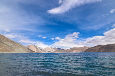 Leh, Ladakh, Hindistan 'daki Pangong Gölü kıyısında..