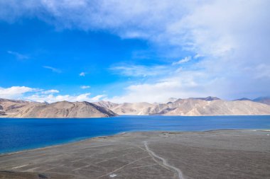 Leh, Ladakh, Hindistan 'daki Pangong Gölü kıyısında..