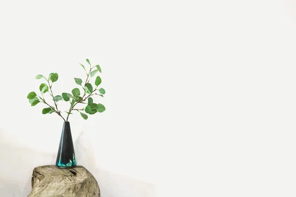 Trockene Zweige Der Vase Auf Holztisch Mit Weißem Wandhintergrund — Stockfoto