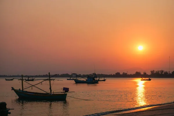 Bateau Pêche Coucher Soleil — Photo