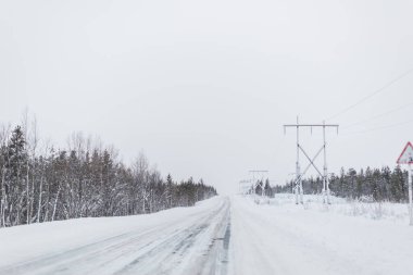 Kış yolu ve ağaçlar karlı ve alp manzaralı