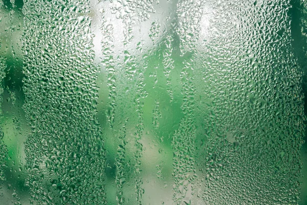 Rain Drop Glass Window Green Bokeh Background Environment Conceptual Summer — Stock Photo, Image