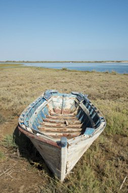 Ria Formosa Tavira şehir yakınında, doğada tekne
