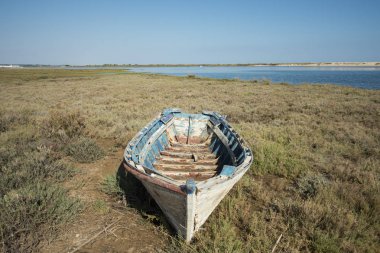 Ria Formosa Tavira şehir yakınında, doğada tekne