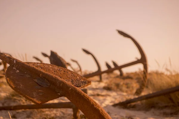 Portekiz Barril Beach'te çapa mezarlıkta — Stok fotoğraf