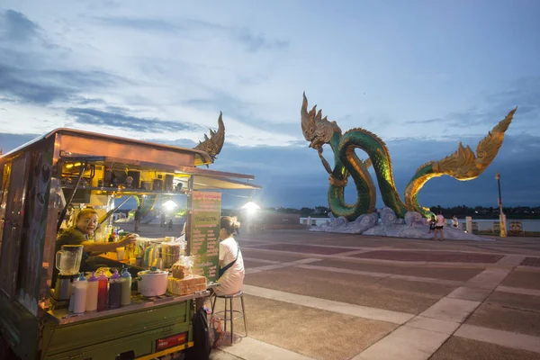 A Phayanak or Naga Statue at the Mekong river in Thailand — Stock Photo, Image