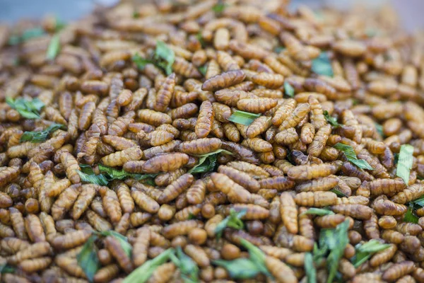 Insectos y comida callejera en el mercado nocturno Walkingstreet en Tailandia — Foto de Stock