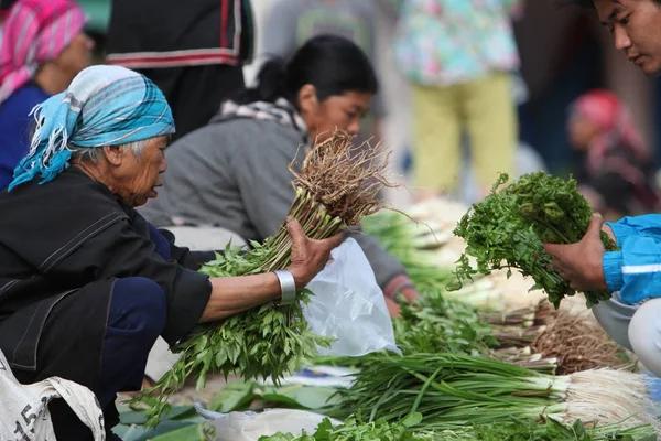 Gente de la tribu Hill en el mercado — Foto de Stock