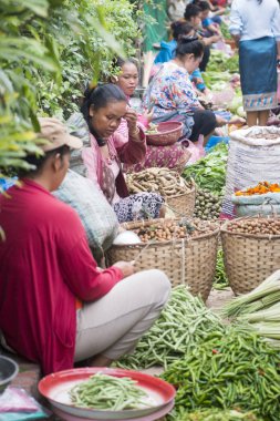 Gıda pazarının Luang Prabang şehir