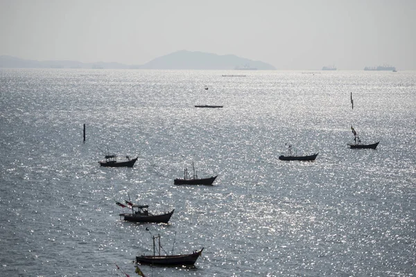 Rybářské Lodě Bang Saen Beach Městě Bangsaen Provinz Chonburi Thajsku — Stock fotografie