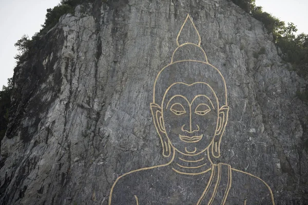 Scogliera Buddha Khao Chee Chan All Illage Sattahip Vicino Alla — Foto Stock