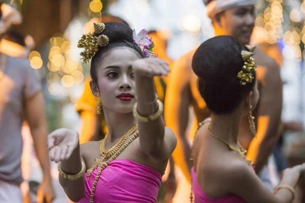 Traditionell Thailändsk Dans Loy Krathong Festival Den Sumen Fort Santichaiparakan — Stockfoto