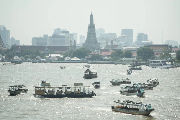 Tekne Trafik Chao Phraya River Tayland Bangkok Şehir Tayland Bangkok — Stok fotoğraf