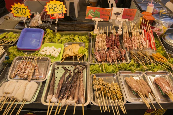 Mariscos Mercado Alimentos Estreet Asiatique Riverfront Nightmarket Ciudad Bangkok Tailandia — Foto de Stock