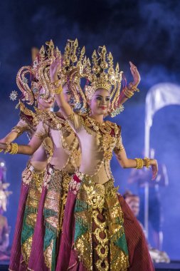 ses ve ışık gösterisi Khmer Tapınağı kalıntıları Provinz Nakhon Ratchasima Tayland Isan içinde Phimai Phimai Festivali. Tayland, Phimai, Kasım, 2017
