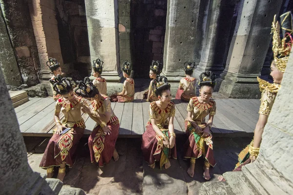 Vestido Tradicional Khmer Dança Meninas Templo Khmer Ruínas Festival Phimai — Fotografia de Stock