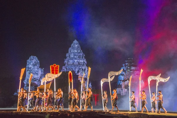 Den Ljud Och Ljusshow Vid Khmer Tempelruinerna Phimai Festival Phimai — Stockfoto