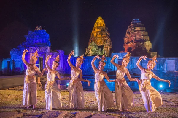 Show Som Luz Khmer Temple Ruins Phimai Festival Phimai Provinz — Fotografia de Stock