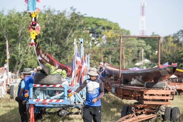 Start Preparations Traditional Longboat Race Khlong Chakkarai River Town Phimai — Stock Photo, Image