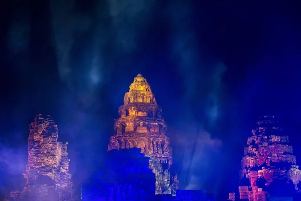 Espectáculo Sonido Luz Las Ruinas Del Templo Khmer Festival Phimai —  Fotos de Stock