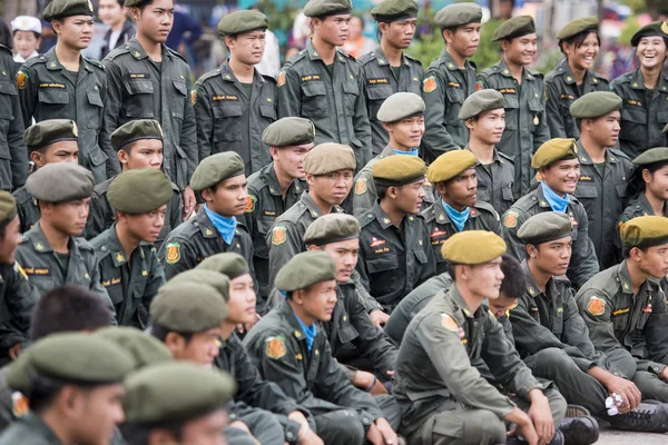 Thaiföldi Hadsereg Emberek Tradititional Longboat Futamot Város Satuek Város Északkeleti — Stock Fotó