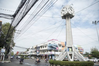 Saat Kulesi Buriram kuzeydoğu Tayland Isan Buri Ram il, şehir merkezinde. Tayland, Buriram, Kasım, 2017.