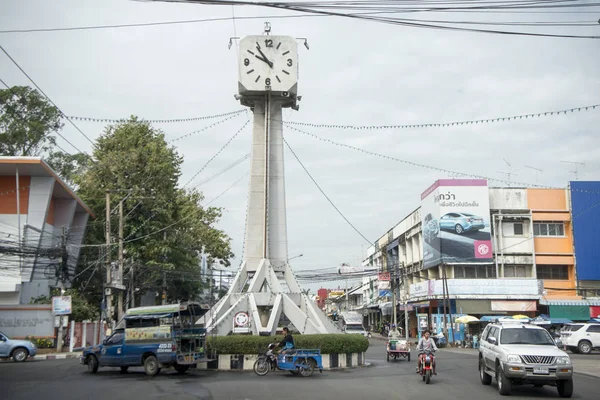 Saat Kulesi Buriram kuzeydoğu Tayland Isan Buri Ram il, şehir merkezinde. Tayland, Buriram, Kasım, 2017.