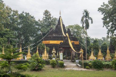 Kuzey Tayland 'ın Chiang Rai eyaletindeki Mae Sai sınırındaki Mae Sai kasabası yakınlarındaki Wat Tham Pla mağarasına giden adımlar. Tayland, Mae Sai, Kasım 2019