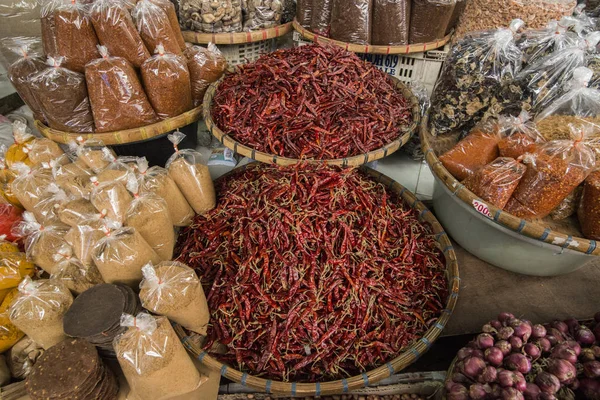 Красный Чили Продовольственном Рынке Городе Мэй Сай Границе Мьянмой Провинции — стоковое фото