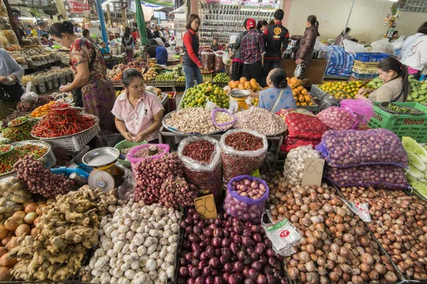 Färska Grönsaker Livsmedelsmarknaden Staden Mae Sai Vid Gränsen Till Myanmar — Stockfoto