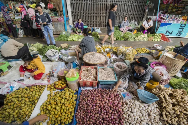 Verdura Fresca Mercado Alimentos Ciudad Mae Sai Frontera Con Myanmar — Foto de Stock