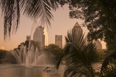 Güney Asya 'da Tayland' ın Bangkok şehrindeki Skyline 'lı Lumphini Parkı. Tayland, Bangkok, Kasım 2019